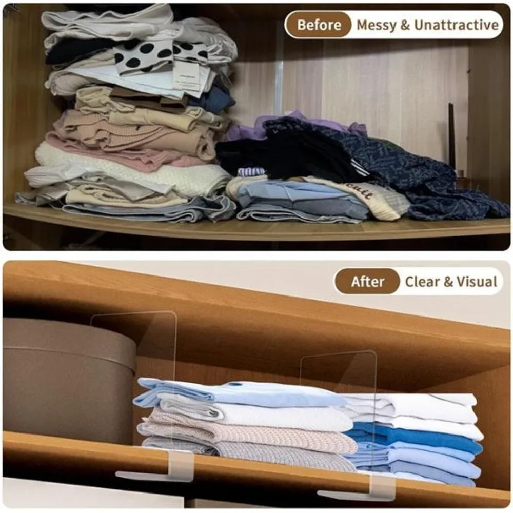 Acrylic Closet Shelf Dividers, Heavy Duty Organizer for Clothes, Handbags,